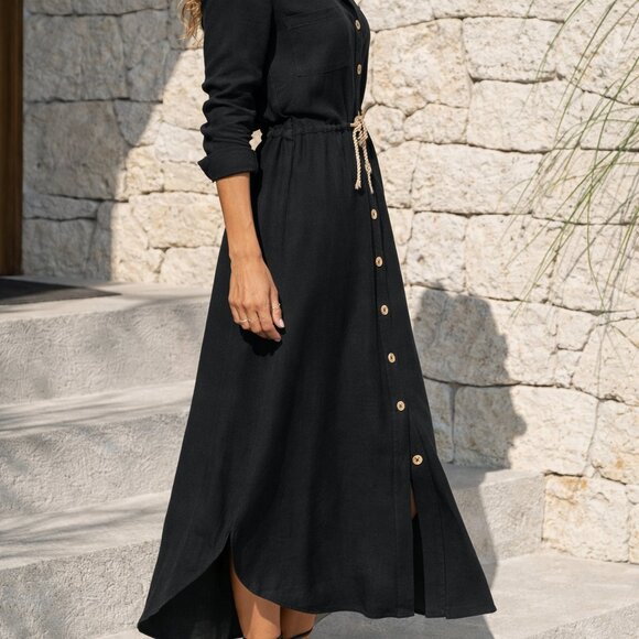 Black Boho Maxi Shirt Dress – Button Down Long Dress – Elegant Summer Dress - Picture 2 of 4